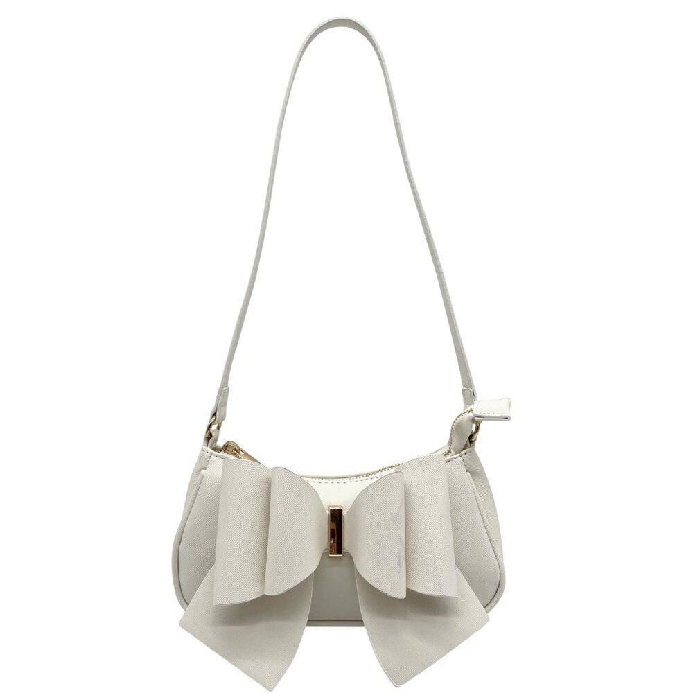 Like Dreams Off-White Bow Baguette Shoulder Bag